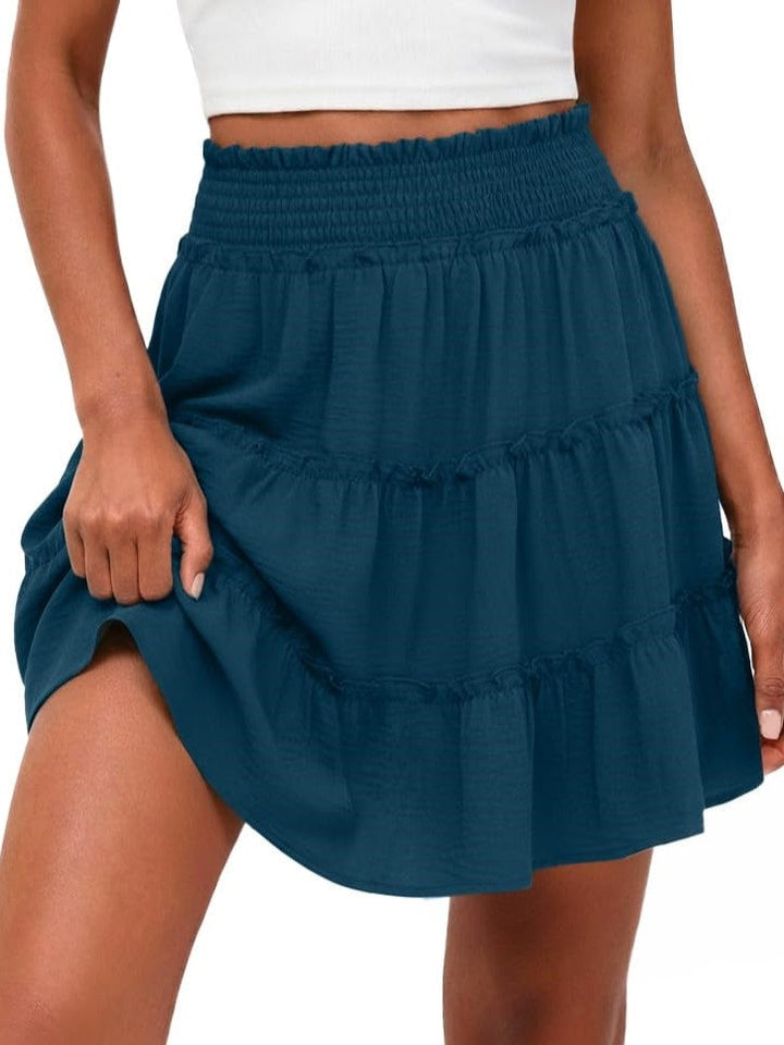 Casual High Waisted Ruffle Tiered Flowy Mini Skirt