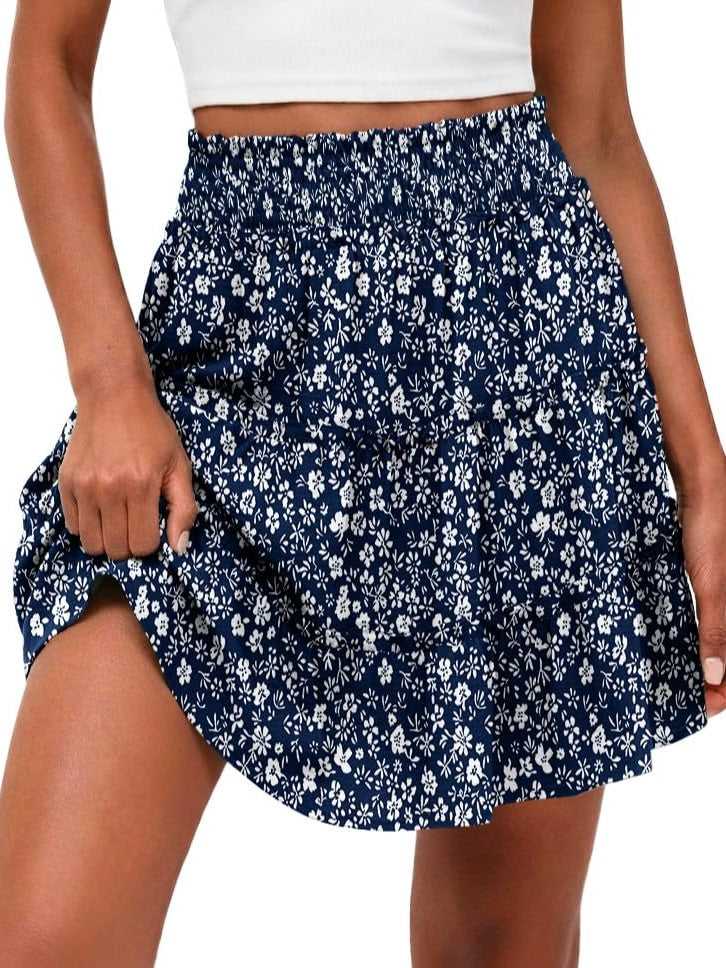 Casual High Waisted Ruffle Tiered Flowy Mini Skirt