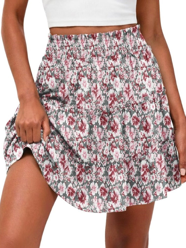Casual High Waisted Ruffle Tiered Flowy Mini Skirt