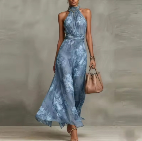 Florence |  Floral Chiffon Halter Maxi Dress