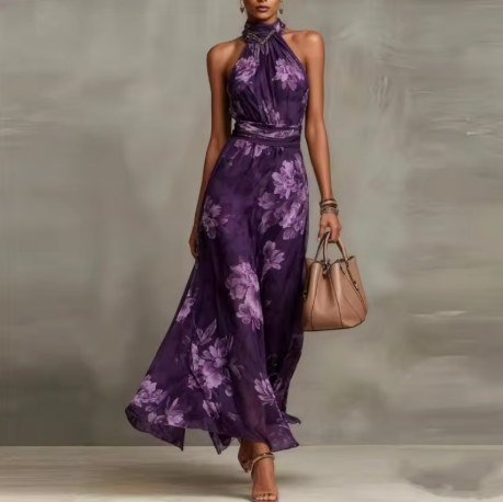 Florence |  Floral Chiffon Halter Maxi Dress